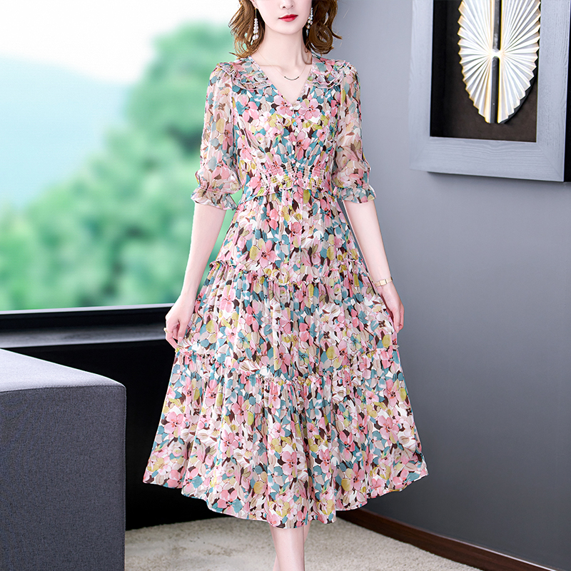 Summer Floral Natural Silk V-N - Midi Skirt Floral 리뷰 및 가격