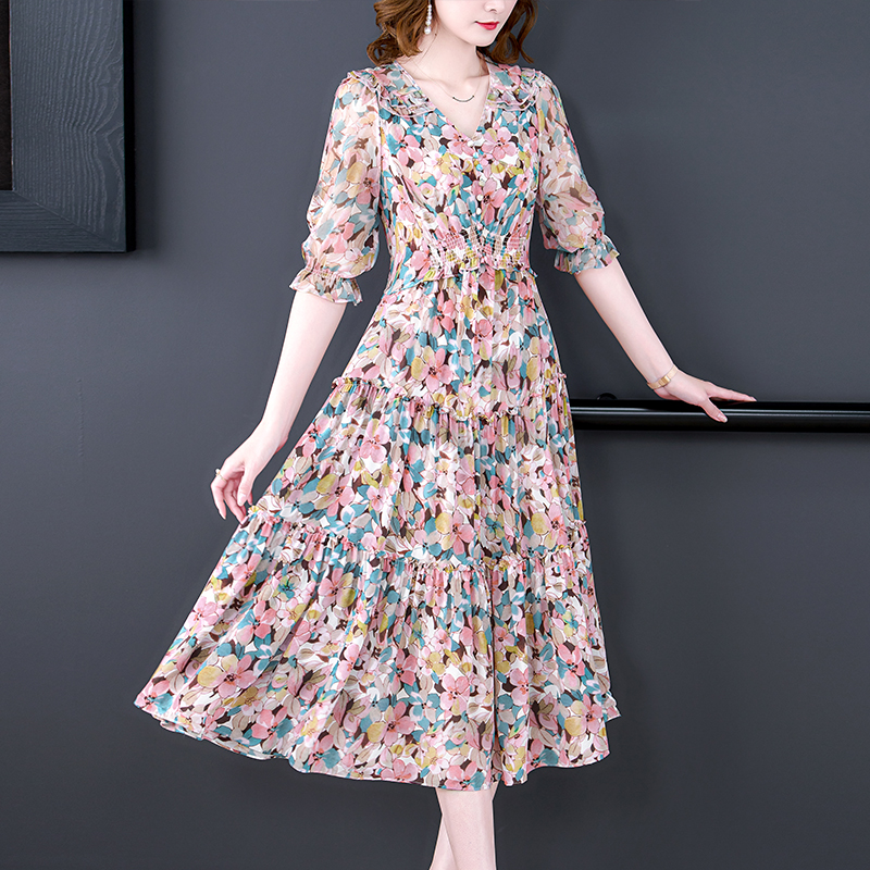 Summer Floral Natural Silk V-N - Midi Skirt Floral 리뷰 및 가격