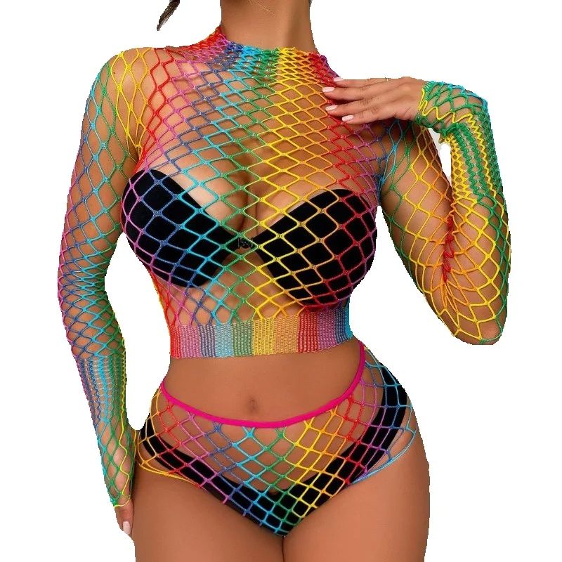 Sexy Rainbow Mesh Lingerie Set - Bralette Triangle Set 리뷰 및 가격