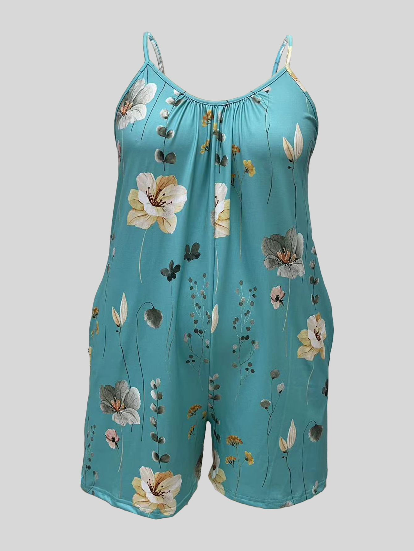 Plus Size Allover Print Cami R - Romper Floral Print 리뷰 및 가격