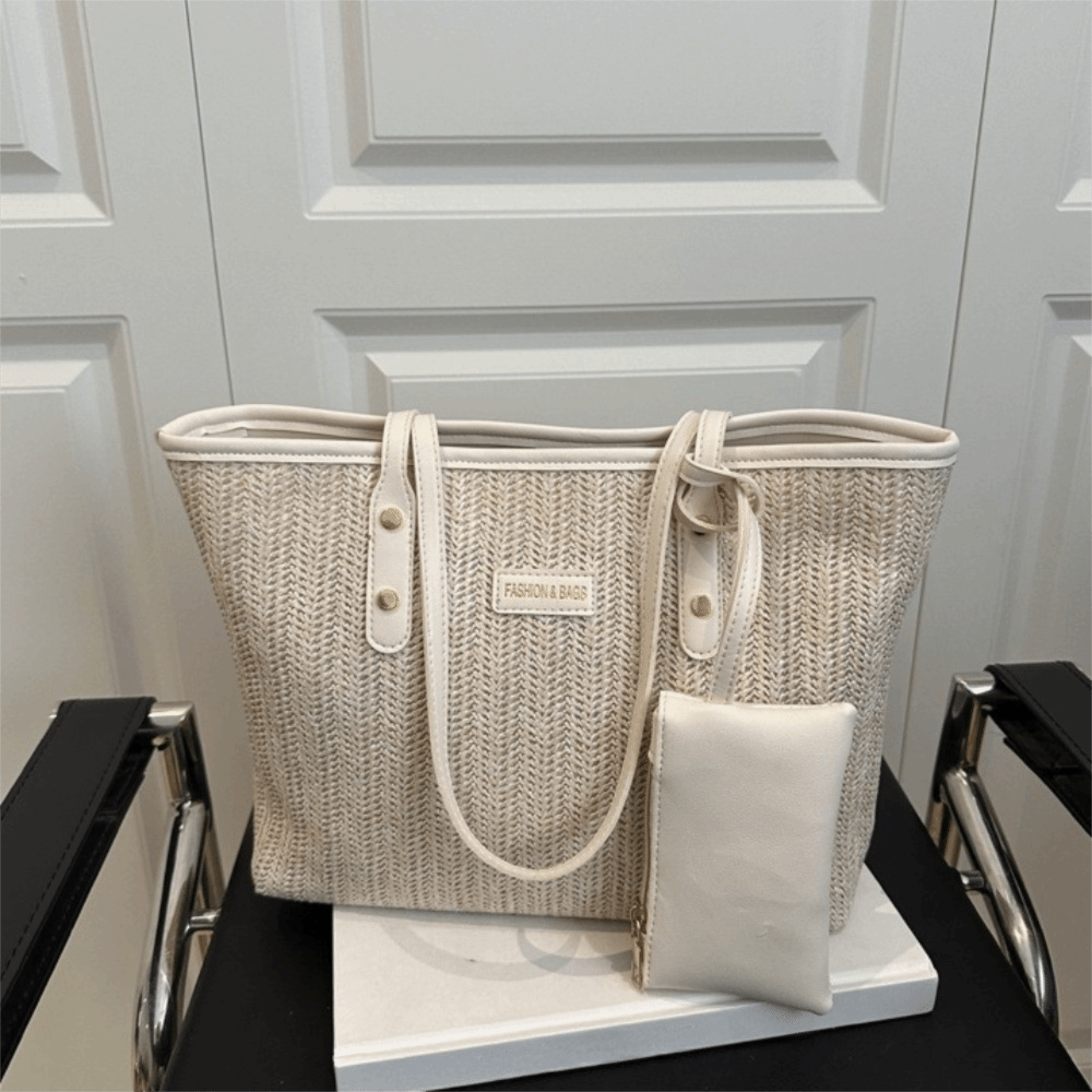 Simple Solid Color Weave Tote  - Tote Bag Beach 리뷰 및 가격