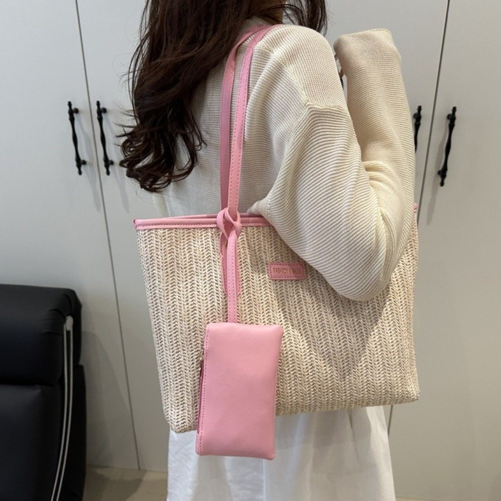 Simple Solid Color Weave Tote  - Tote Bag Beach 리뷰 및 가격