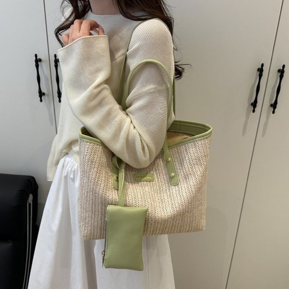 Simple Solid Color Weave Tote  - Tote Bag Beach 리뷰 및 가격
