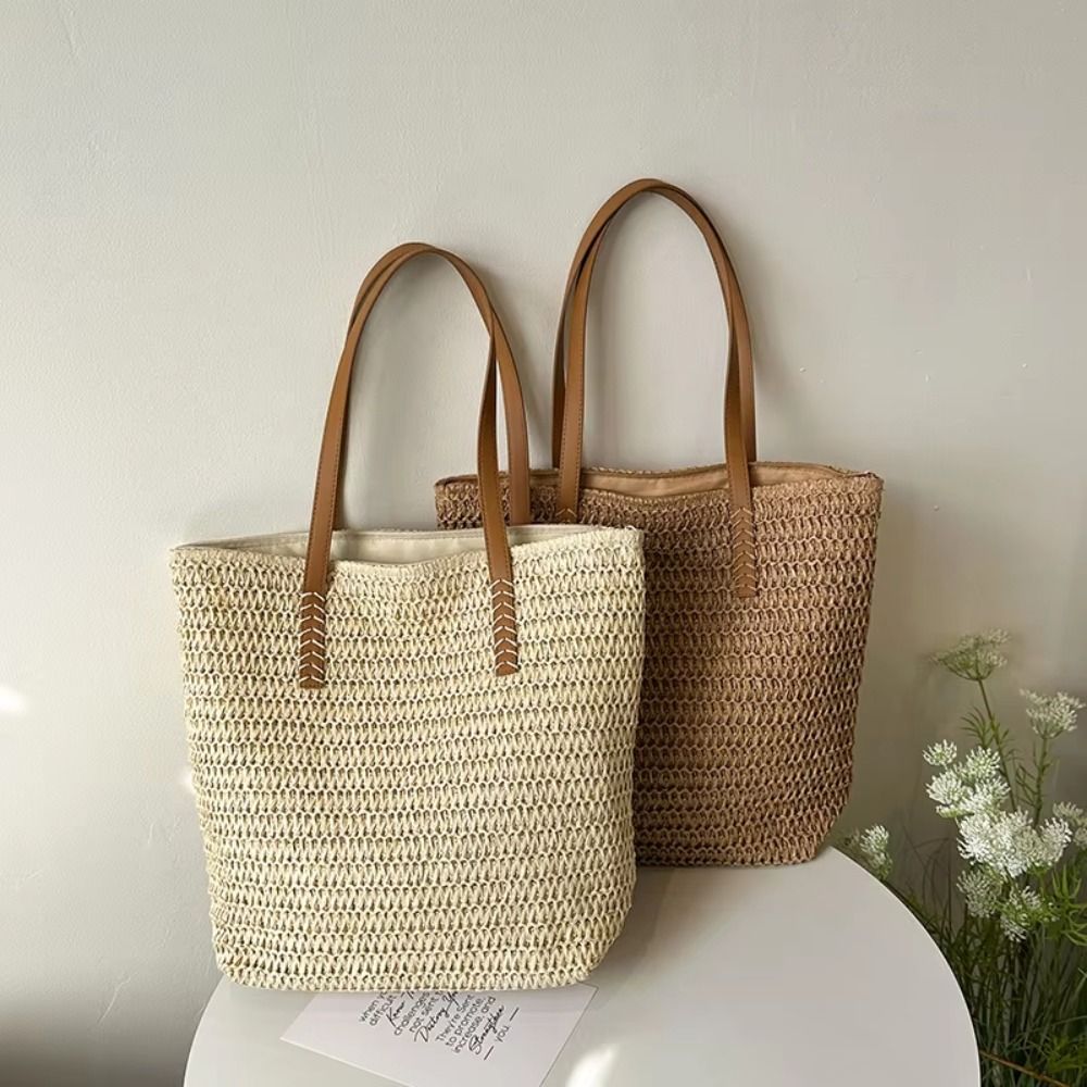 Simple Solid Color Weave Straw - Tote Bag Beach 리뷰 및 가격
