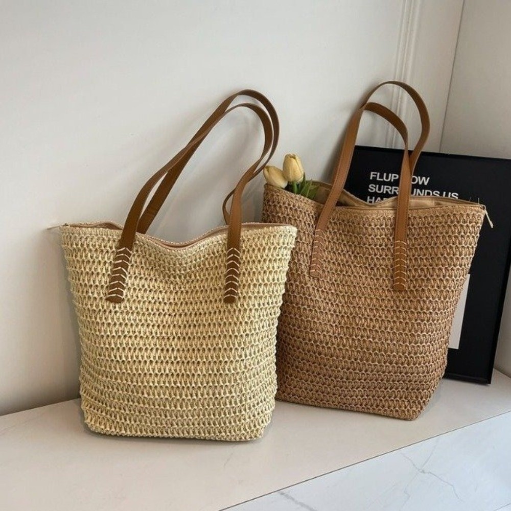 Cute Solid Color Weave Straw T - Tote Bag Beach 리뷰 및 가격