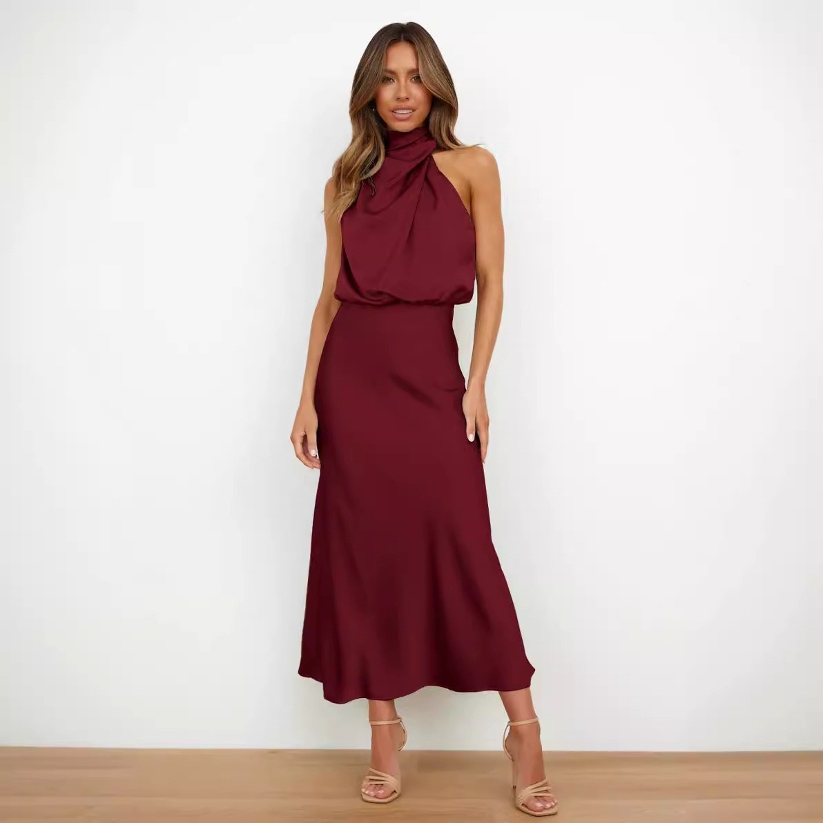 Satin Dress Sleeveless Halter  - Maxi Dress Halter 리뷰 및 가격