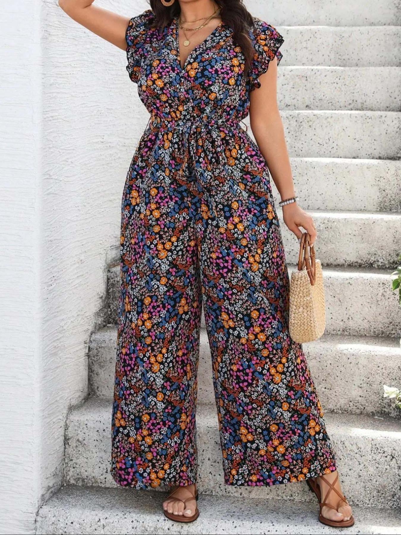【Plus Size】 Floral Print Tie S - Romper Floral Print 리뷰 및 가격