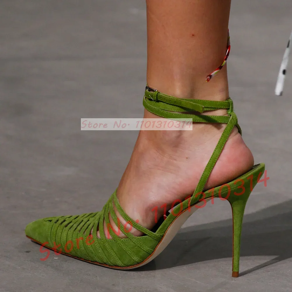 Green Vegan Suede Strappy Sand - Sandal Strappy Heeled 리뷰 및 가격