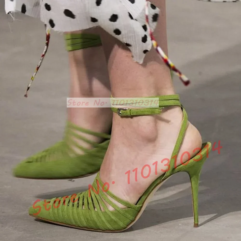 Green Vegan Suede Strappy Sand - Sandal Strappy Heeled 리뷰 및 가격