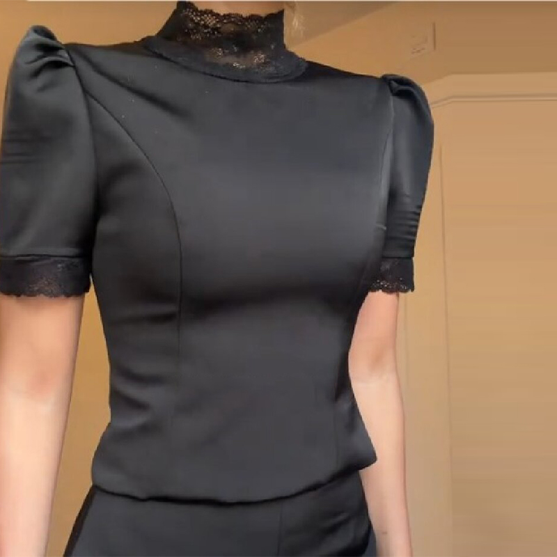 New Satin Lace Edge Top Short  - Blouse Off Shoulder 리뷰 및 가격